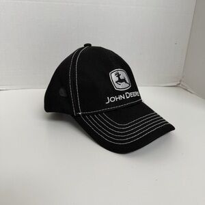 John Deere Hat Baseball Cap Trucker Poly Mesh Logo Patch Embroidery Black White